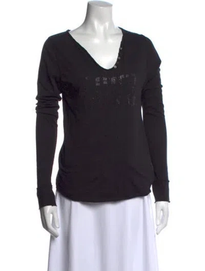 Pre-owned Zadig & Voltaire Graphic Print V-neck T-shirt In Black