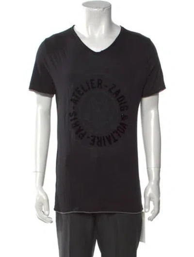 Pre-owned Zadig & Voltaire Graphic Print V-neck T-shirt In Black