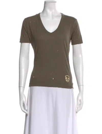 Pre-owned Zadig & Voltaire Graphic Print V-neck T-shirt In Green
