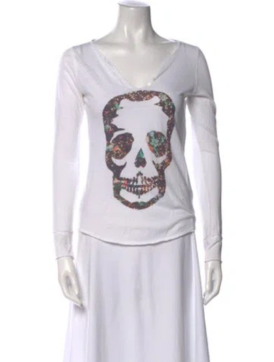 Pre-owned Zadig & Voltaire Graphic Print V-neck T-shirt In Neutral