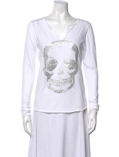 Pre-owned Zadig & Voltaire Graphic Print V-neck T-shirt In White
