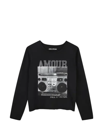 Zadig & Voltaire Kids' Graphic-print Long-sleeve T-shirt In Black