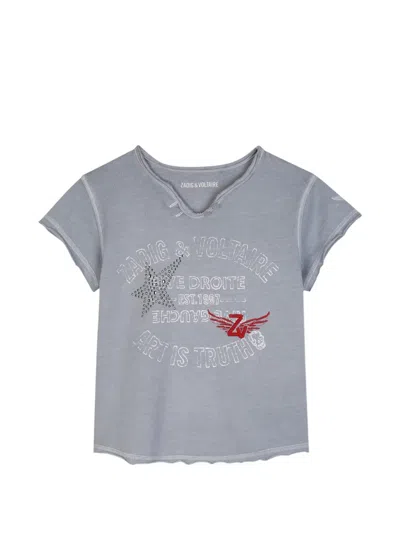 Zadig & Voltaire Kids' Graphic-print Stud-embellished T-shirt In Blue