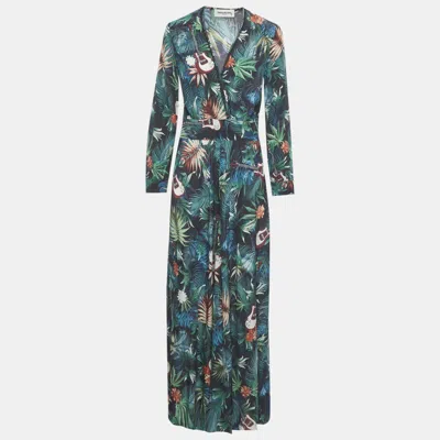 Pre-owned Zadig & Voltaire Green Jungle Print Crepe Roumi Long Dress Xs