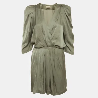 Pre-owned Zadig & Voltaire Green Riz Satin Plunge Neck Mini Dress S