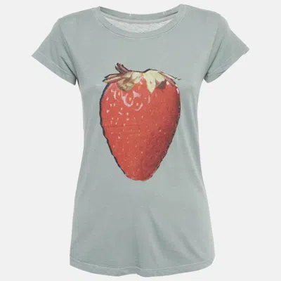 Pre-owned Zadig & Voltaire Green Strawberry Print Cotton Blend Distressed T-shirt S