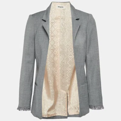 Pre-owned Zadig & Voltaire Grey Jacquard Open Front Volly Frange Blazer S In Gray