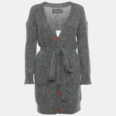 Pre-owned Zadig & Voltaire Grey Mohair Wool Belted Romy Long Cardigan S In Gray