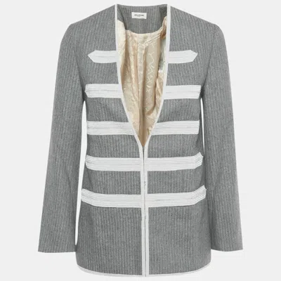Pre-owned Zadig & Voltaire Grey Pinstripe Wool Blend Judo Style Ville Jacket S In Gray
