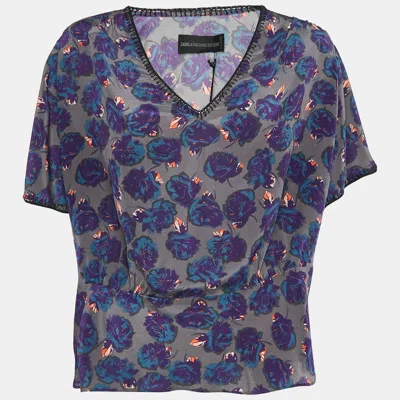 Pre-owned Zadig & Voltaire Grey Printed Silk Toy Roses Deluxe Blouse M