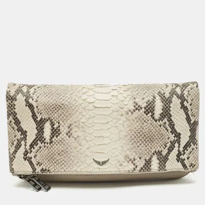 Pre-owned Zadig & Voltaire Grey Python Embossed Leather Rock Foldover Clutch Bag