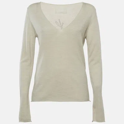 Pre-owned Zadig & Voltaire Grey Rhinestone Wool Nosfa Top M In Blue