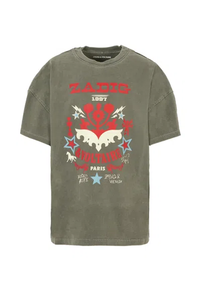 Zadig & Voltaire Grey T-shirt For Kids With Logo In Green