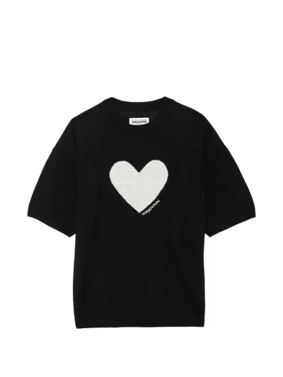 Zadig & Voltaire Heart-intarsia Cashmere T-shirt In Animal Print