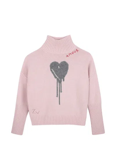 Zadig & Voltaire Kids' Heart-intarsia High-neck Sweater In Pink
