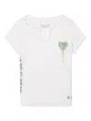 Zadig & Voltaire Tunisien Strass Heart Embellished Keyhole Cotton Graphic T-shirt In White