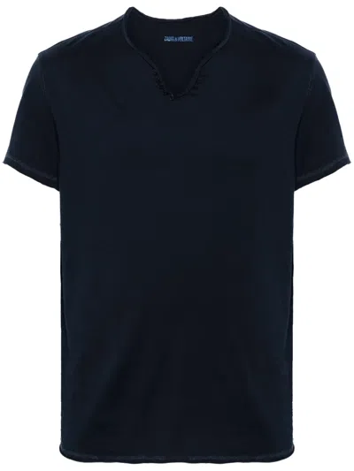Zadig & Voltaire Henley-neck Cotton T-shirt In Blue