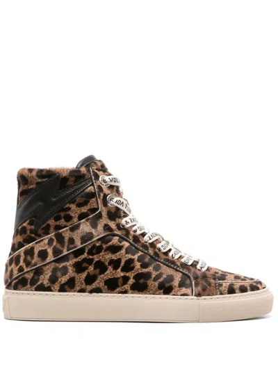 Zadig & Voltaire High Flash Leopard-print High-top Sneakers In Brown