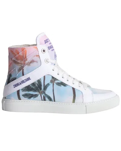 Zadig & Voltaire High Flash Palm Tree Leather Sneaker In White
