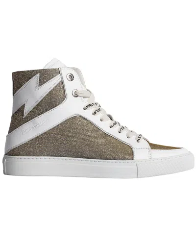 Zadig & Voltaire High Flash Sparkle Leather Sneaker In Brown