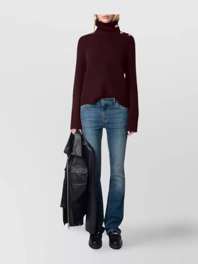 Zadig & Voltaire High Neck Knitwear Button Shoulder Design In Burgundy