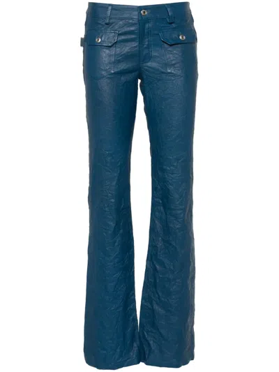 Zadig & Voltaire Hippie Crinkled Leather Flared Trousers In Blue