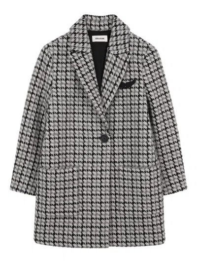 Zadig & Voltaire Kids' Houndstooth-patterned Coat In Multi