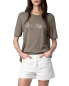 Zadig & Voltaire Ida Cashmere Rhinestone Mon Amour Sweater In Kaki Clair