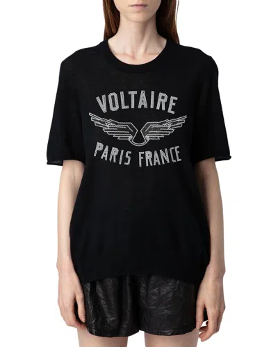 Zadig & Voltaire Ida Cp Wings Strass Cashmere Sweater In Black