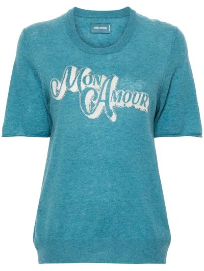 Zadig & Voltaire Ida Crystal-embellishment Knitted Top In Blue