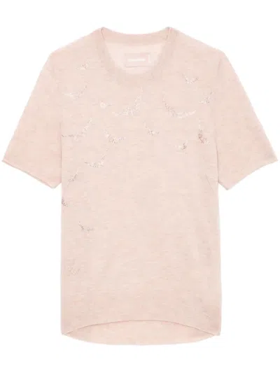 Zadig & Voltaire Ida Crystals Cashmere Top In Neutrals
