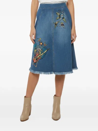 Pre-owned Zadig & Voltaire Jamille Flower-embroidered Midi Skirt In Blue