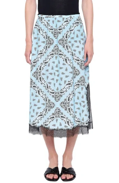 Zadig & Voltaire Jarvis Bandana Lace Trim Midi Skirt In Blue