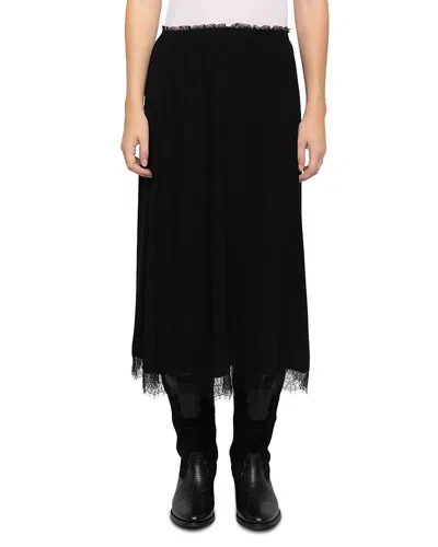 Zadig & Voltaire Jarvis Lace Trim Midi Skirt In Black