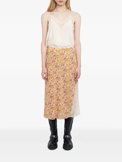 Zadig & Voltaire Jayla Floral-print Midi Skirt In Brown
