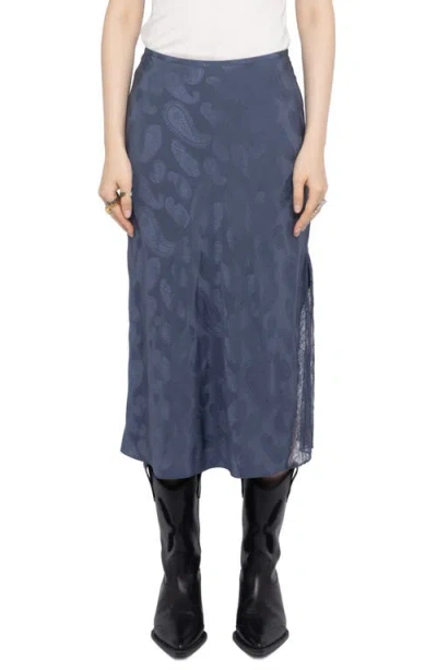 Zadig & Voltaire Jayla Paisley Jacquard Silk Satin Midi Skirt In Blue