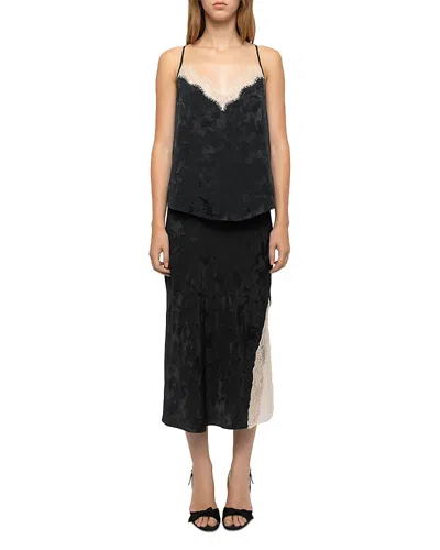 Zadig & Voltaire Jayla Silk Jacquard Lace Trim Skirt In Multi