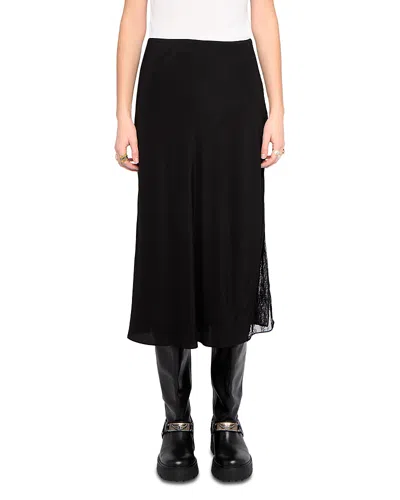 Zadig & Voltaire Jaylal Lace Trim Silk Maxi Skirt In Black