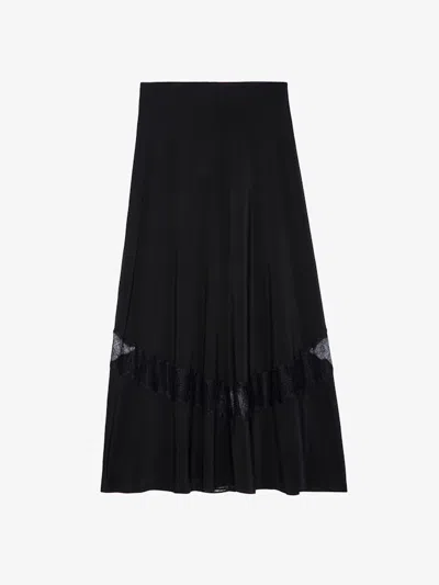 Zadig & Voltaire Jaylal Lace Trim Silk Maxi Skirt In Black