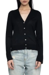 Zadig & Voltaire Jemma Crystal Button Merino Wool Cardigan In Black