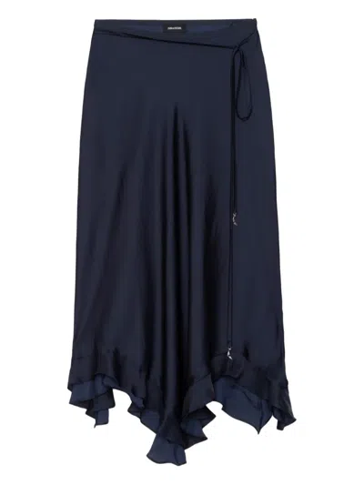 Zadig & Voltaire Jeto Asymmetrical Satin Midi Skirt In Blue