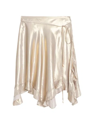 Zadig & Voltaire Womens Gold Jetos Asymmetric-hem Satin Mini Skirt In White