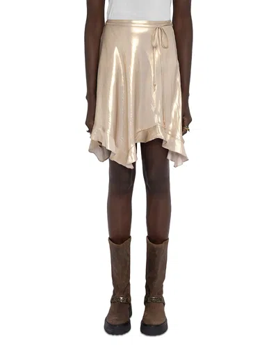 Zadig & Voltaire Womens Gold Jetos Asymmetric-hem Satin Mini Skirt In White