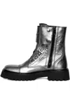 Zadig & Voltaire Joe Fast Metallic-effect Leather Combat Boots In Silver