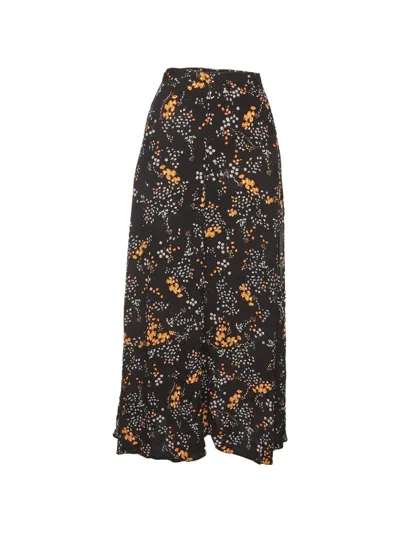Pre-owned Zadig & Voltaire Judith Spark Floral-print Midi Skirt In Black