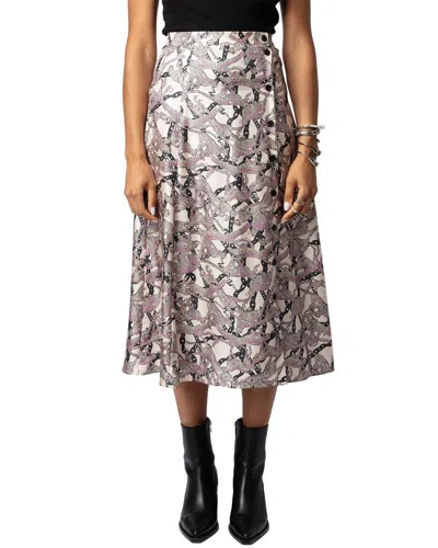 Zadig & Voltaire June Twill Wild Chaines Silk Skirt In Gray