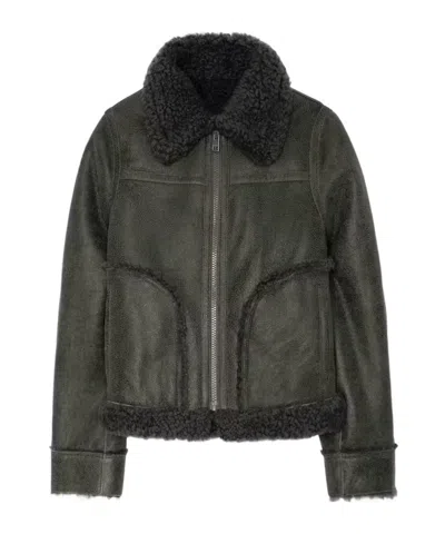 Zadig & Voltaire Kade Shearling-trim Leather Jacket In Gray