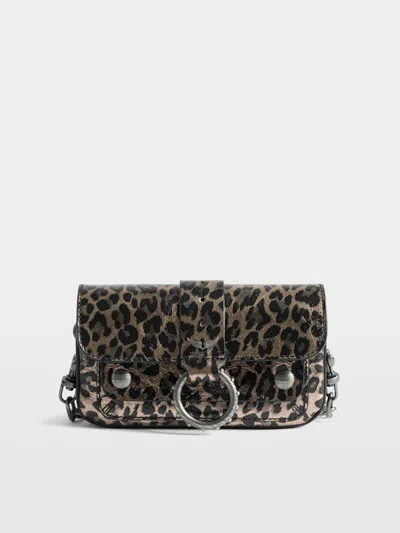 Zadig & Voltaire Kate Wallet Metal Leopard Bag In Silver