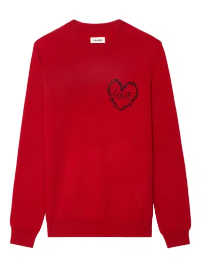 Zadig & Voltaire Kendy Wired-heart Sweater In Red