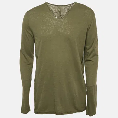 Pre-owned Zadig & Voltaire Khaki Green Light Slub Cotton Nastir Henley T-shirt L